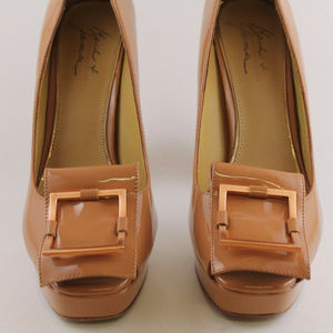 Mark & James Eilene Open Toe Pumps Caramel Patent